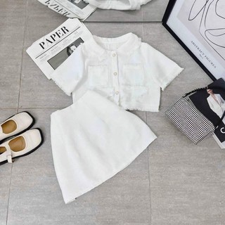 Set dạ tweed trắng