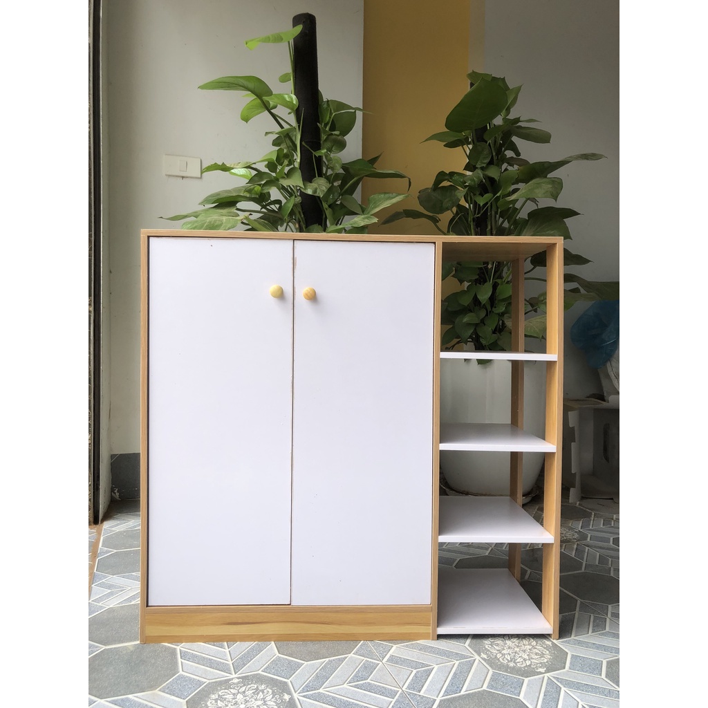Tủ giày gỗ kèm kệ thông minh, tủ giày gỗ 4 tầng kèm kệ tiện dụng cánh trắng Gỗ MDF Phủ Melamine cao cấp XẢ KHO