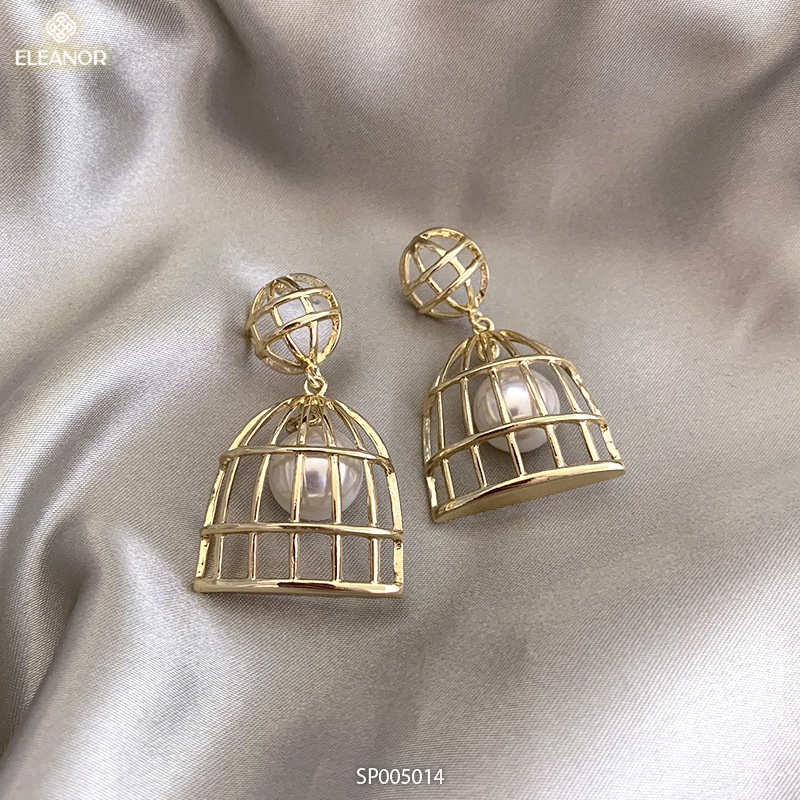 Bông tai nữ chuôi bạc 925 Eleanor Accessories hoạ tiết đèn lồng ngọc trai nhân tạo phụ kiện trang sức 5014
