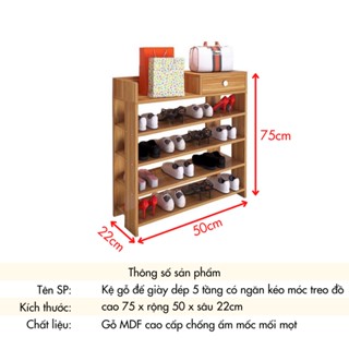 Kệ Giày Dép Gỗ 5 Tầng Tủ Giày Gỗ Nhiều Tầng Chất Liệu Gỗ MDF Đa Năng Tiện