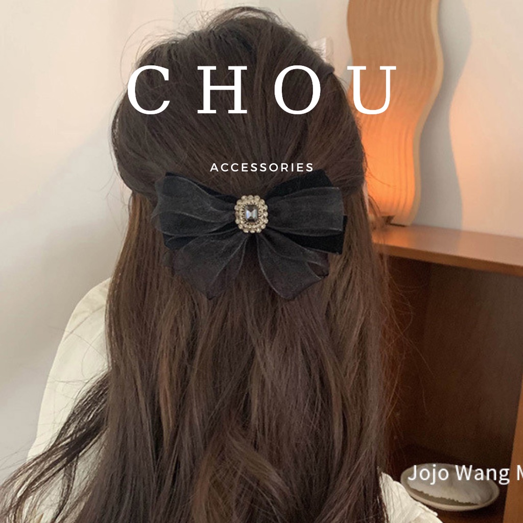 Kẹp Tóc, Buộc Tóc Nơ Đính Đá Vuông | CHOU ACCESSORIES |