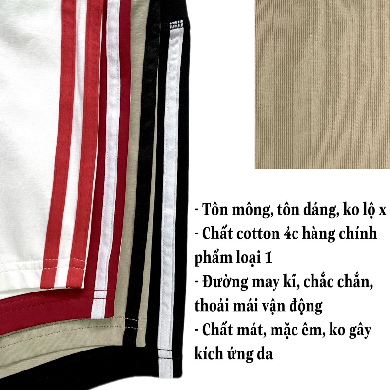 Quần short đùi thể thao cao cấp nữ, 2 sọc GB cạp, lưng cao ôm, nâng mông 100% cotton tập gym, yoga, nhảy dance, đi chơi