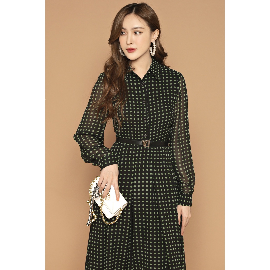 Đầm Sơ Mi Voal Bi Kèm Belt Xinh Xắn Hàng Nhập