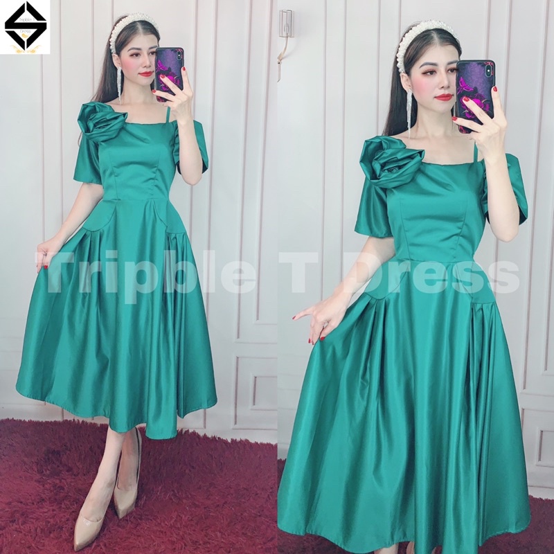 Đầm xoè dự tiệc kết hoa hồng TRIPBLE T DRESS - size S/M/L - MS76Y