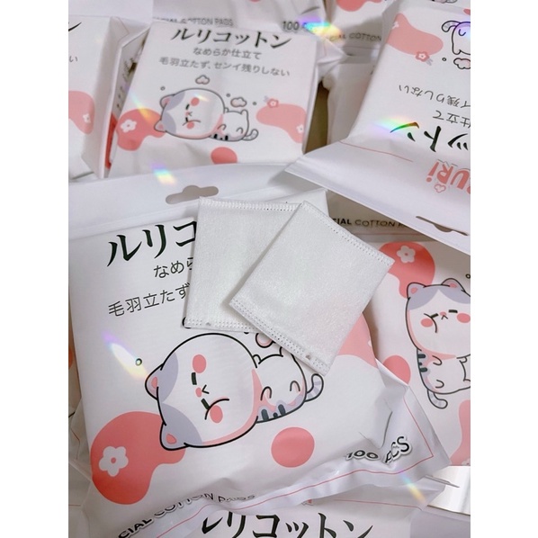 Bông Tẩy Trang RURI Nhật Bản Cotton 100 miếng, mềm mịn,không xù bông, không xơ bông, mang lại cảm giác êm dịu cho da