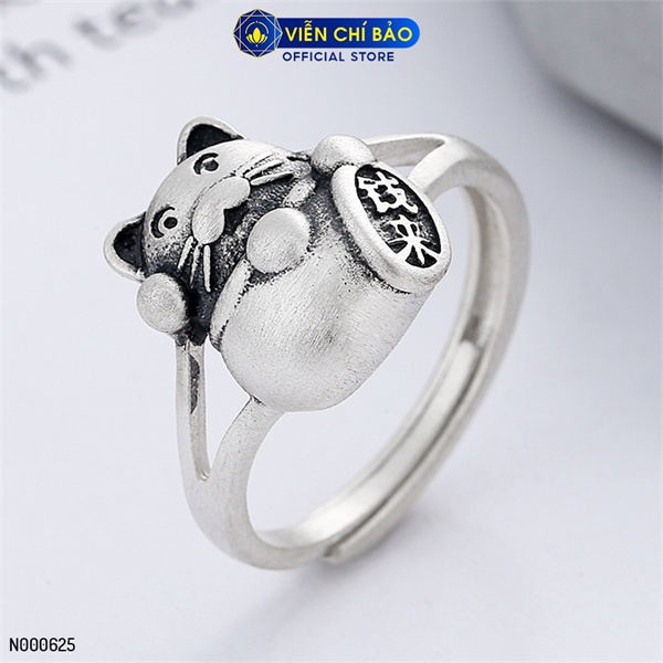 Nhẫn bạc nữ mèo may mắn chất liệu bạc Thái 925 thời trang phụ kiện trang sức Viễn Chí Bảo N000625