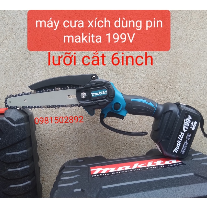 (Siêu phẩm 2022) Máy cưa xích dùng pin, máy cưa gỗ cầm tay MAKITA 199V lam dài 20cm pin 10cell chuyên cắt gỗ tỉa cành