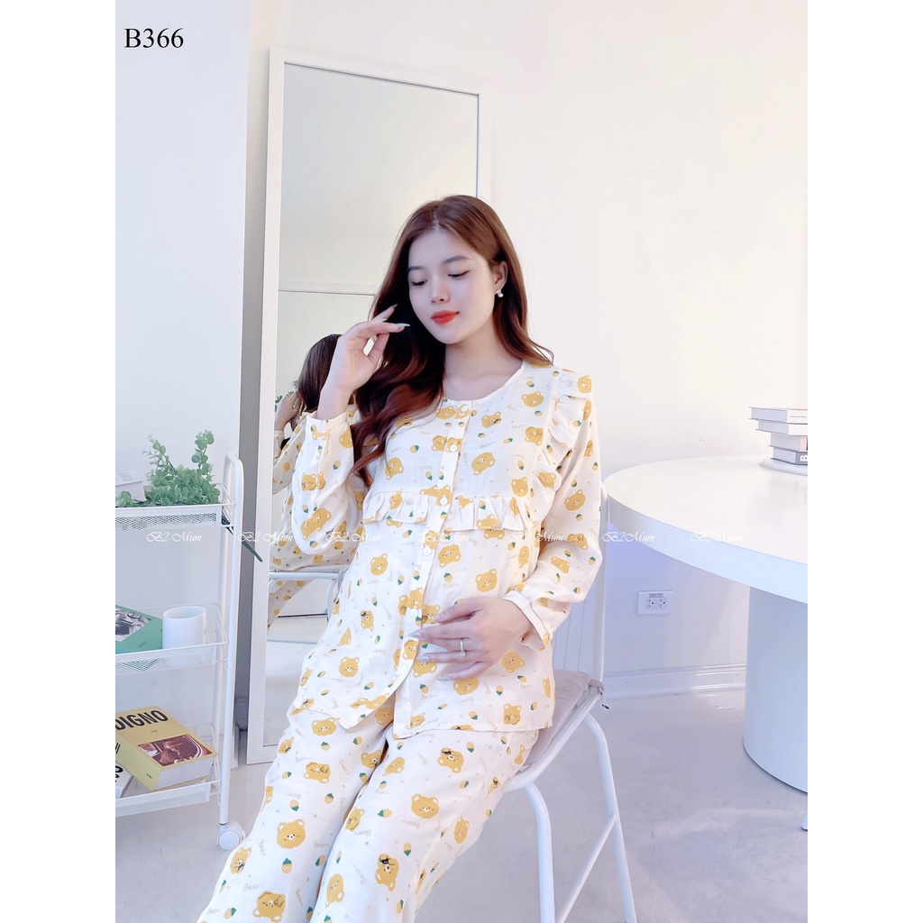 Bộ bầu và sau sinh chất đũi mềm mịn mát thoải mái áo có khóa bé ti quần có chun chỉnh cho nàng bầu B366 B2 MUM