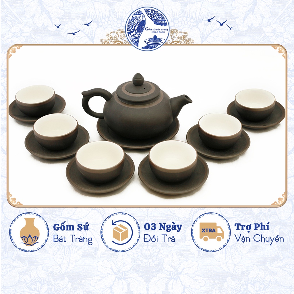 Bộ ấm tách uống trà tử sa khay đơn tiện dụng - Gốm sứ Bát Tràng