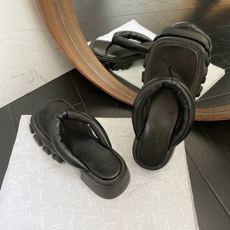 Dép xỏ ngón nữ mũi vuông đế dày cao 3-5cm da mềm phong cách Nhật Bản - Génial Shoes