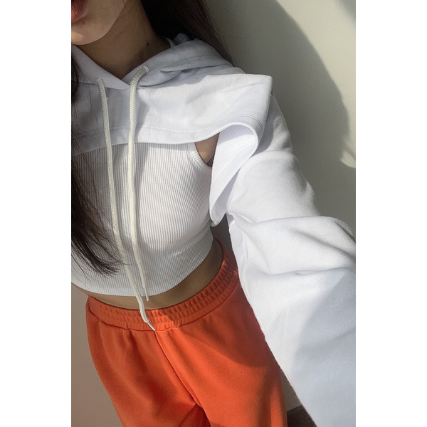 Áo hoodie Maybi croptop rộng thun kiểu