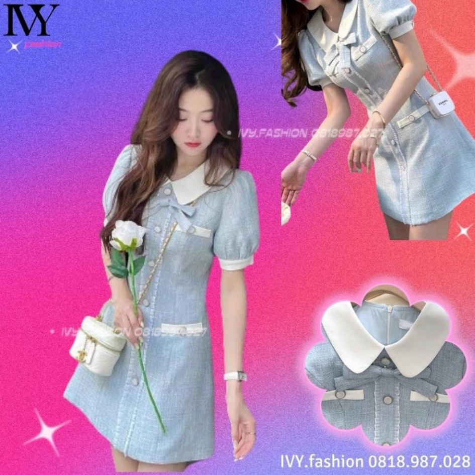 Đầm váy cổ bèo 🦋bố nỉ mỏng lót lụa🦋 xanh sữa cột nơ tay phồng dáng suông nút bọc học sinh viên bigsize công sở dạo phố