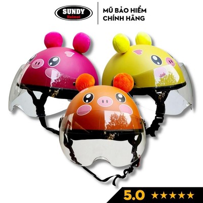 Mũ bảo hiểm cho bé có kính SUNDY, họa tiết cute, heo xinh đáng yêu ngộ nghĩnh cho trẻ em từ 3-5 tuổi