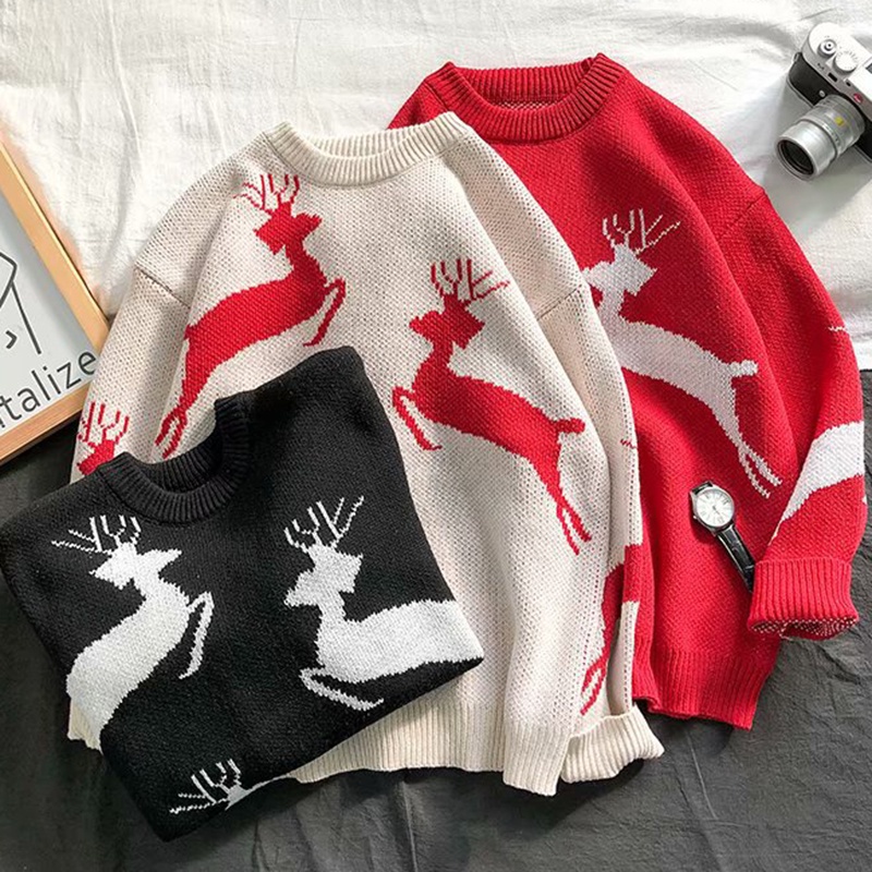 IELGY Áo Sweater Cổ Tròn Tay Dài In Hình Tuần Lộc Giáng Sinh Năm Mới Thời Trang Cho Nữ