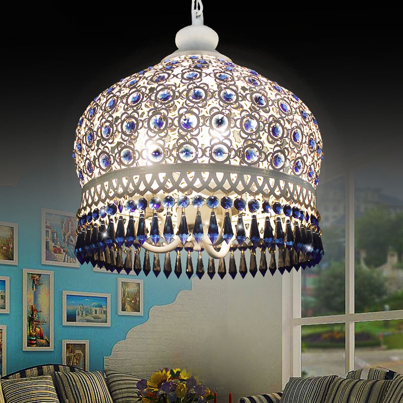 Đèn mặt dây địa trung hải 45cm. Đèn treo bằng sắt pha lê bohemian e27 bóng đèn led âm trần thả ánh sáng khu dân cư