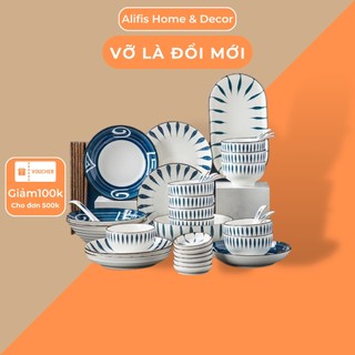 Bộ bát đĩa hoa mặt trời, bộ chén dĩa sứ cao cấp cho 8-10 người phong cách Nhật Bản gồm 38-46 món