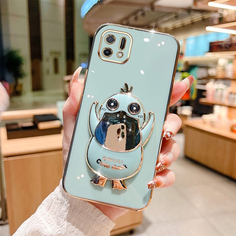 Ốp Điện Thoại Có Giá Đỡ Hình Vịt Hoạt Hình 6D Cho OPPO A16K A36 A76 4G A37 4G