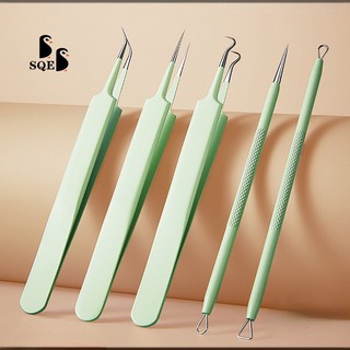  【Sản Phẩm Mới Khuyến Mãi Có Hạn Kim Lấy Mụn Siêu Nhọn Kẹp Lấy Mụn Kim Lấy Mụn Kim Hút Mụn Đầu Đen Bộ 5 Cây Hút Mụn Đầu Đen Kẹp Lấy Nhân Inox Số 5 Vòng Lấy Mụn Dụng Cụ Nặn Mụn 
