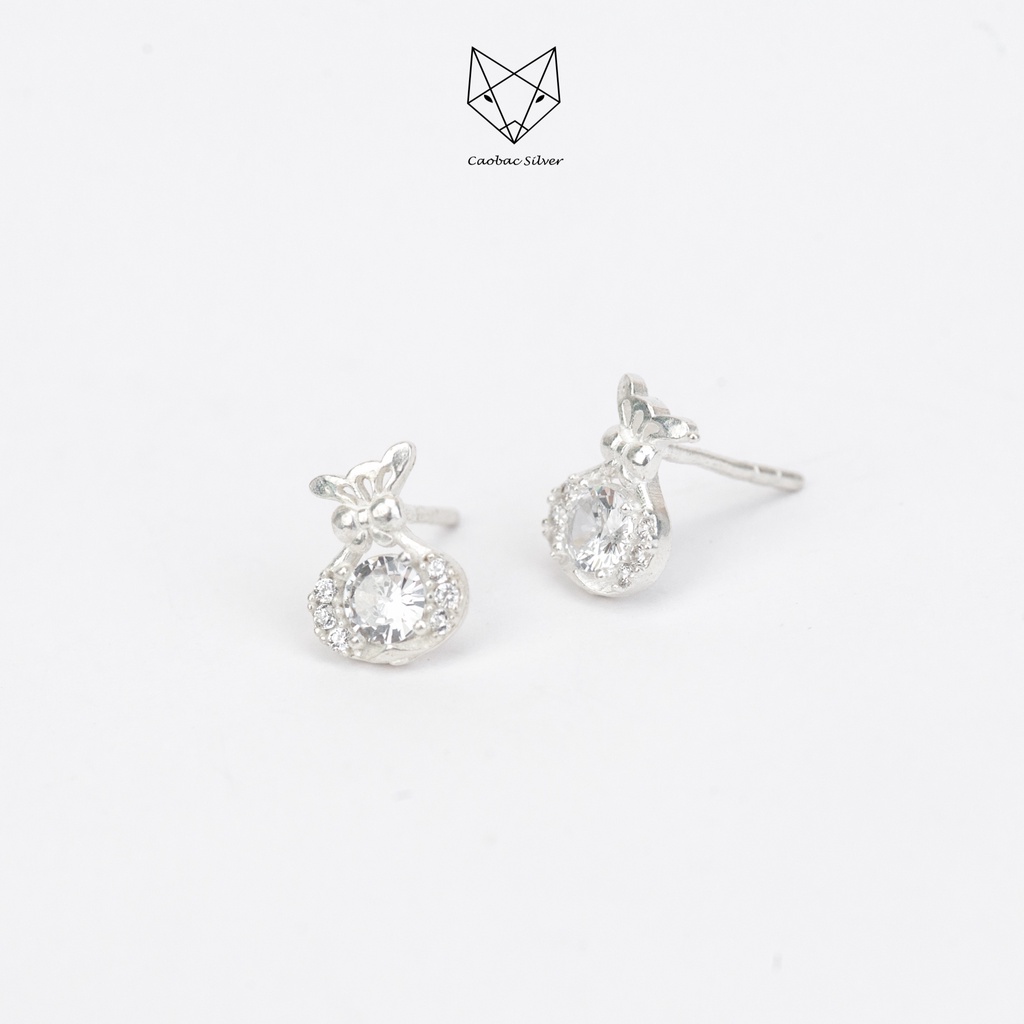 Khuyên Tai Bạc Ta Nữ CaoBac Silver Thiết Kế Hình Túi Tiền Đính Đá Lấp Lánh Xinh Xắn, Dễ Thương Dành Cho Bạn Gái