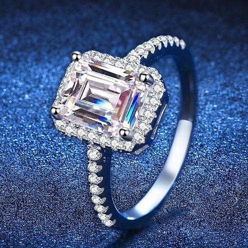 Kim Cương Nhân Tạo Moissanite Nhẫn nữ s925 bạc tinh khiết hình vuông ngọc lục bảo Redian cắt (7*5mm)1 CT Moissanite đá D màu có thể kiểm tra bút khoan với nhẫn chứng nhận