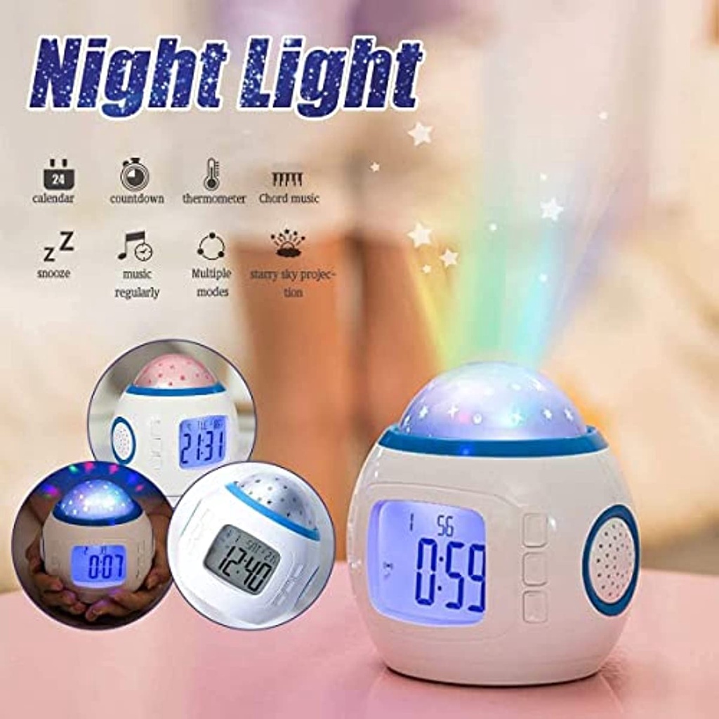 Tkmars Đồng Hồ Báo Thức Kỹ Thuật Số Ánh Sáng Ban Đêm Hình Bầu Trời Sao Phát Nhạc Thay Đổi Màu Sắc Cho Trẻ Em ruiyan