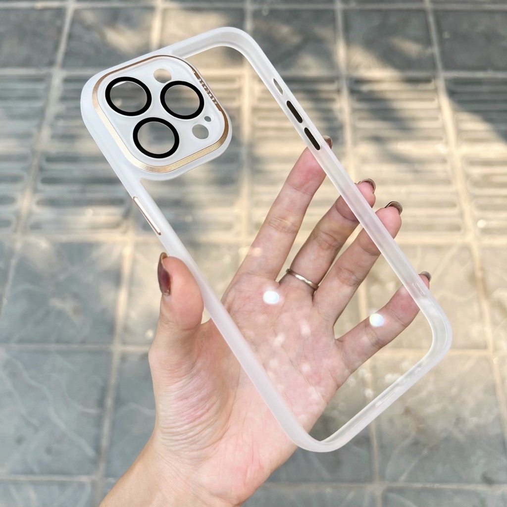 ỐP LƯNG BẢO VỆ CAMERA iPhone 15 Pro/ 15 Pro Max/ 14 Pro/ 14 Pro Max/ 13 Pro Max/ 12 Pro Max, lưng trong viền màu X&M