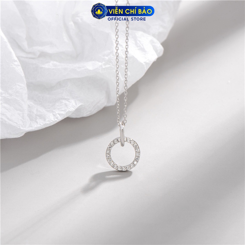 Dây chuyền bạc nữ tròn đính đá móc trơn chất liệu bạc 925 thời trang phụ kiện trang sức Viễn Chí Bảo D400462