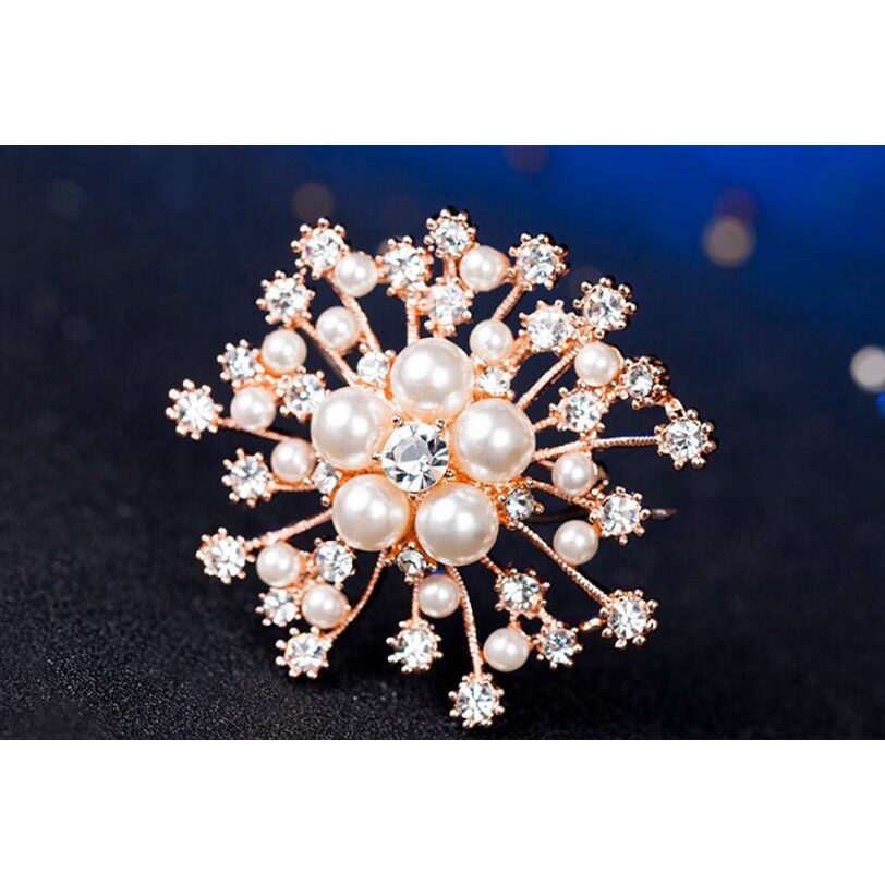 Ghim Cài Áo Hình Hoa Tuyết Đính Ngọc Trai Nhân Tạo Phong Cách Hàn Quốc Thời Trang Cho Nữ