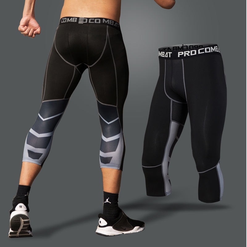 Quần Legging 3 / 4 Co Giãn Ôm Dáng Phong Cách Thể Thao Cho Nam