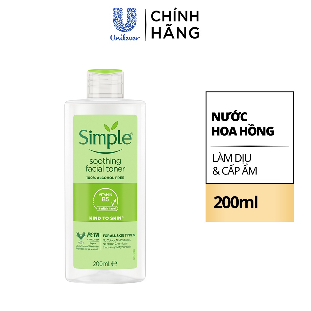 Nước hoa hồng Simple Toner làm dịu và cân bằng độ ẩm cho da - lành tính 200ml [CHÍNH HÃNG ĐỘC QUYỀN]