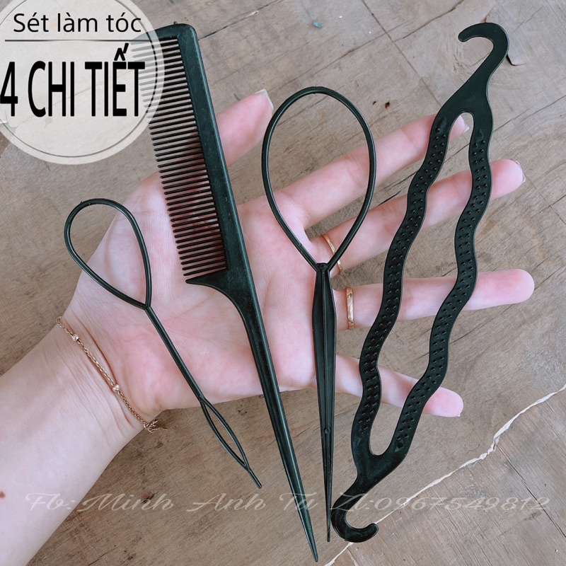 Dụng Cụ Tạo Kiểu Tóc 4 Chi Tiết Lược Rút Tóc [Chính Hãng]