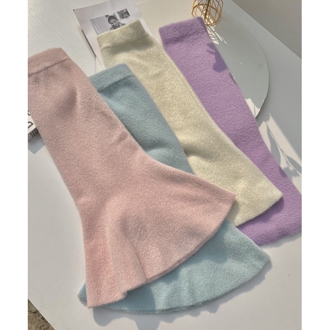 ✿мᴇι✿ Chân váy len lông thỏ đuôi cá dáng dài A109