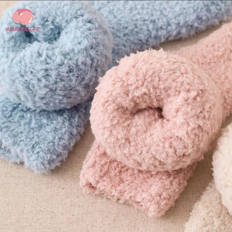 Vớ Lông Cừu San Hô Dày Dặn Màu Sắc Đơn Giản Giữ Ấm Mùa Đông Cho Nữ