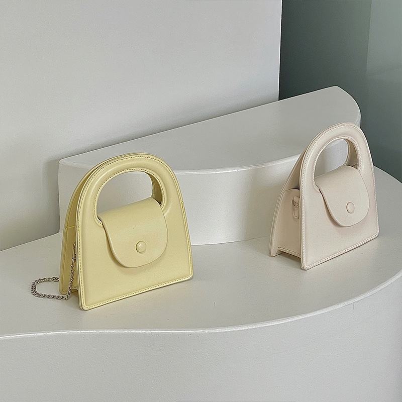 Túi Đeo Chéo Dây Xích Dạng Tròn Nhỏ Màu Sắc Trơn Dành Cho Nữ