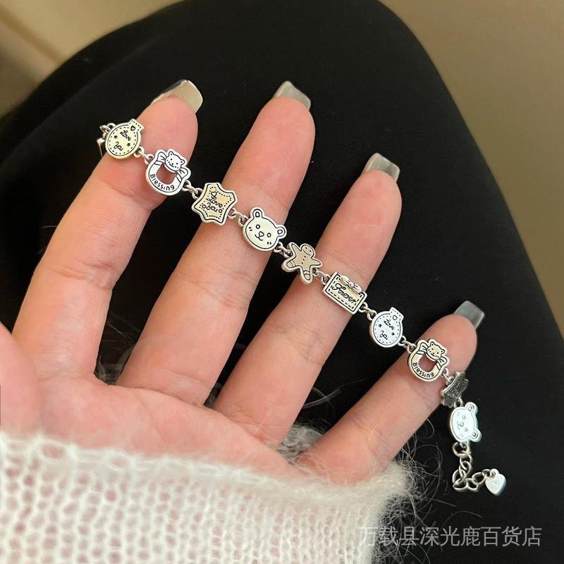 Vòng Tay Bạc 925 Họa Tiết Hoạt Hình Bánh Gừng Độc Đáo Phong Cách Hàn Quốc Cho Nữ