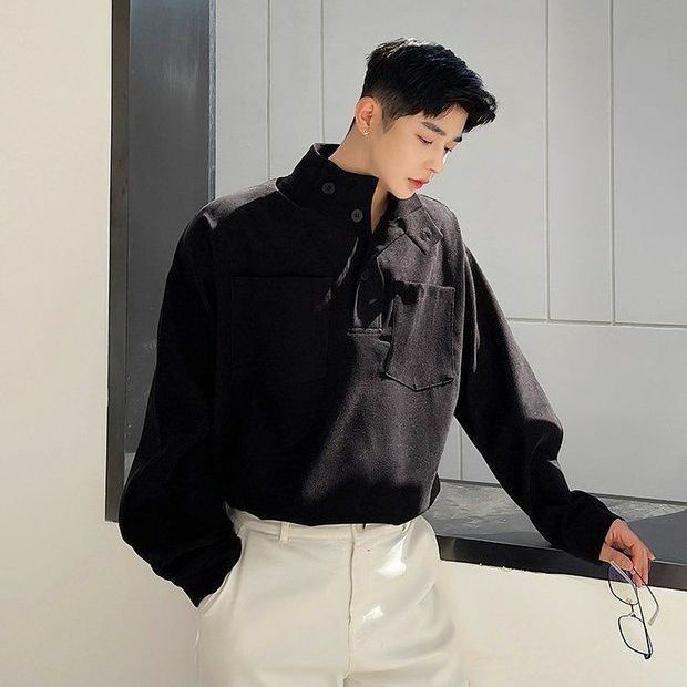 Áo Sơ Mi Tay Dài Cổ Cao Đơn Giản Cá Tính Cho Nam Có 6 Kiểu M-3Xl