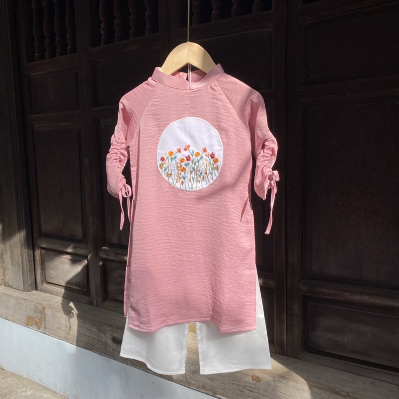 Áo dài lụa thiết kế cho bé gái KEM clothing kiểu dáng cách tân TẶNG kèm mấn