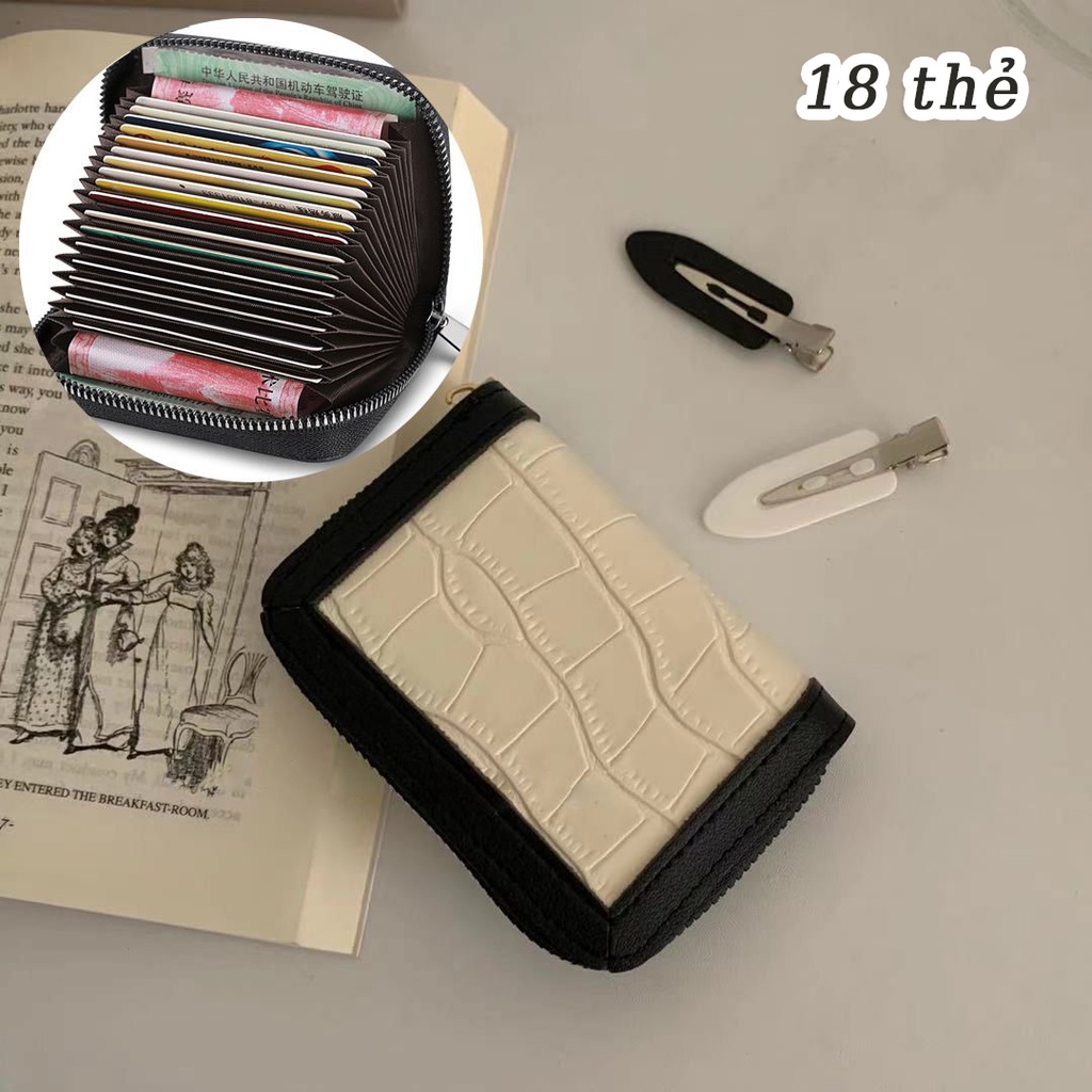 Ví Da PU Cao Cấp Với 18 Ngăn Đựng Thẻ Thời Trang