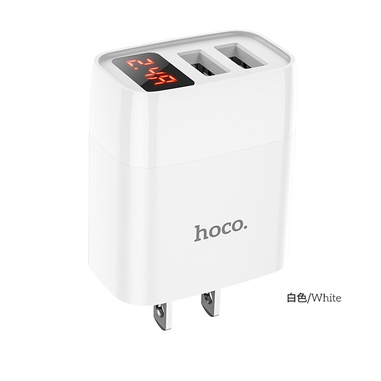 &quot;Củ sạc Nhanh 2.4A Hoco C86&quot; Hỗ trợ sạc nhanh, Chất liệu ABs Chống cháy Pc,  2 Cổng sạc, Màn hình Led Hiên thị Điện Áp