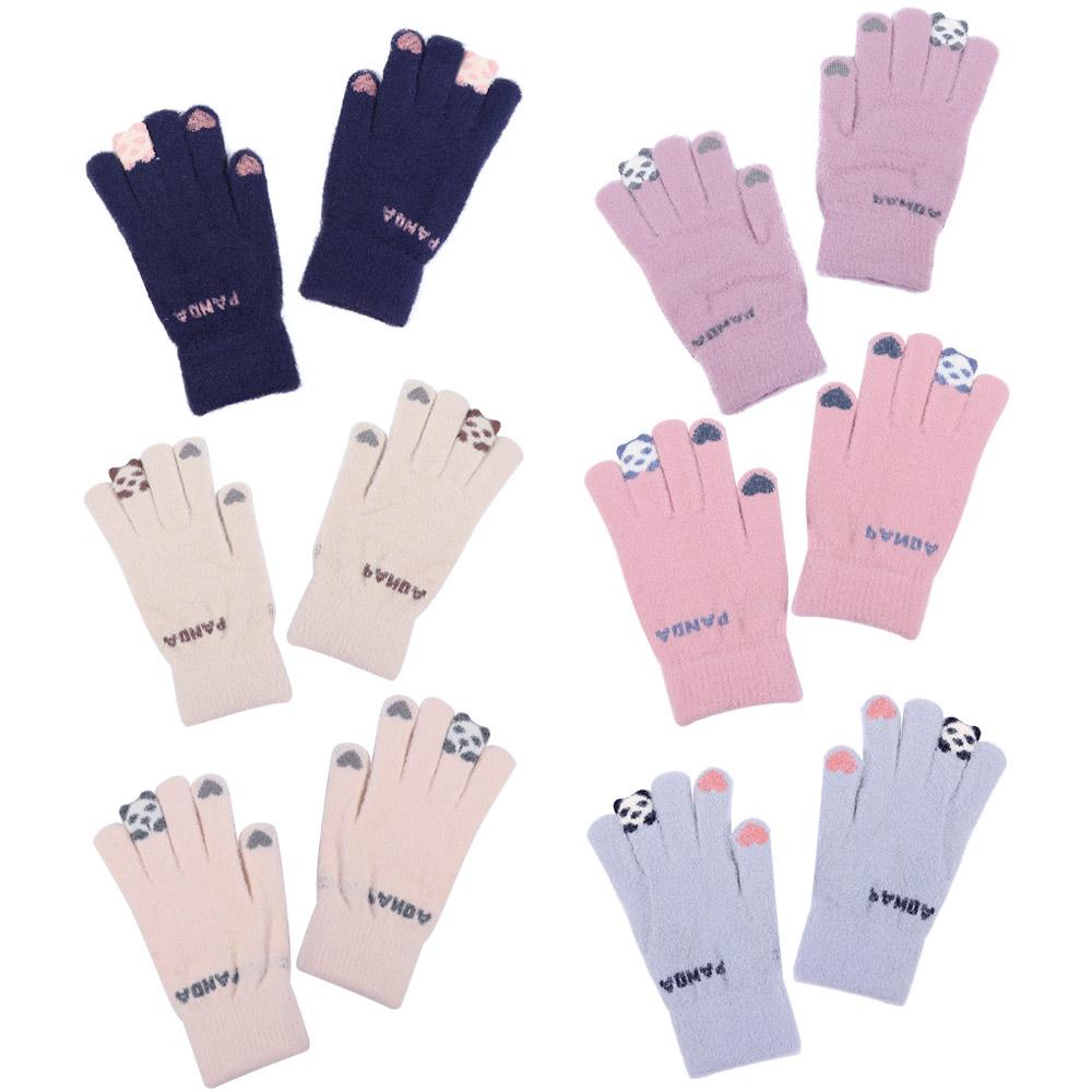 Găng Tay Len Dày Dặn Thoáng Khí Họa Tiết Gấu Trúc Đáng Yêu Cho Nữ