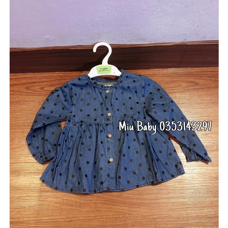 Áo sơ mi babydoll thô jeans bé gái xuat du