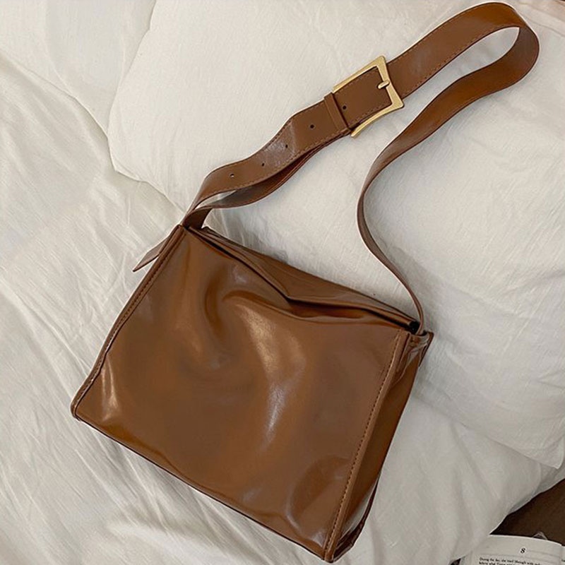 Mischa Túi Đeo Vai Bằng Da PU Màu Trơn Sức Chứa Lớn Phong Cách Cổ Điển Thời Trang Cho Học Sinh