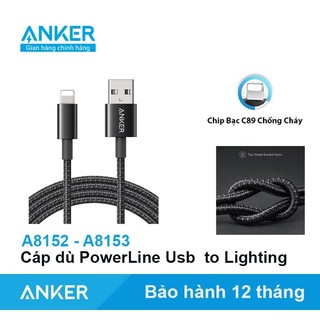 Dây cáp sạc  ANKER Usb  to Lighting Chip C89 Bạc bọc dù siêu bền - A8152 A8153 Màu Đen Đỏ 0.9 Mét 1.8 Mét