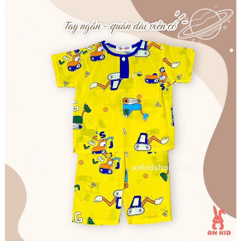 Bộ tole lanh siêu mát cho bé trai, viền cổ họa tiết dễ thương - ANKIDS
