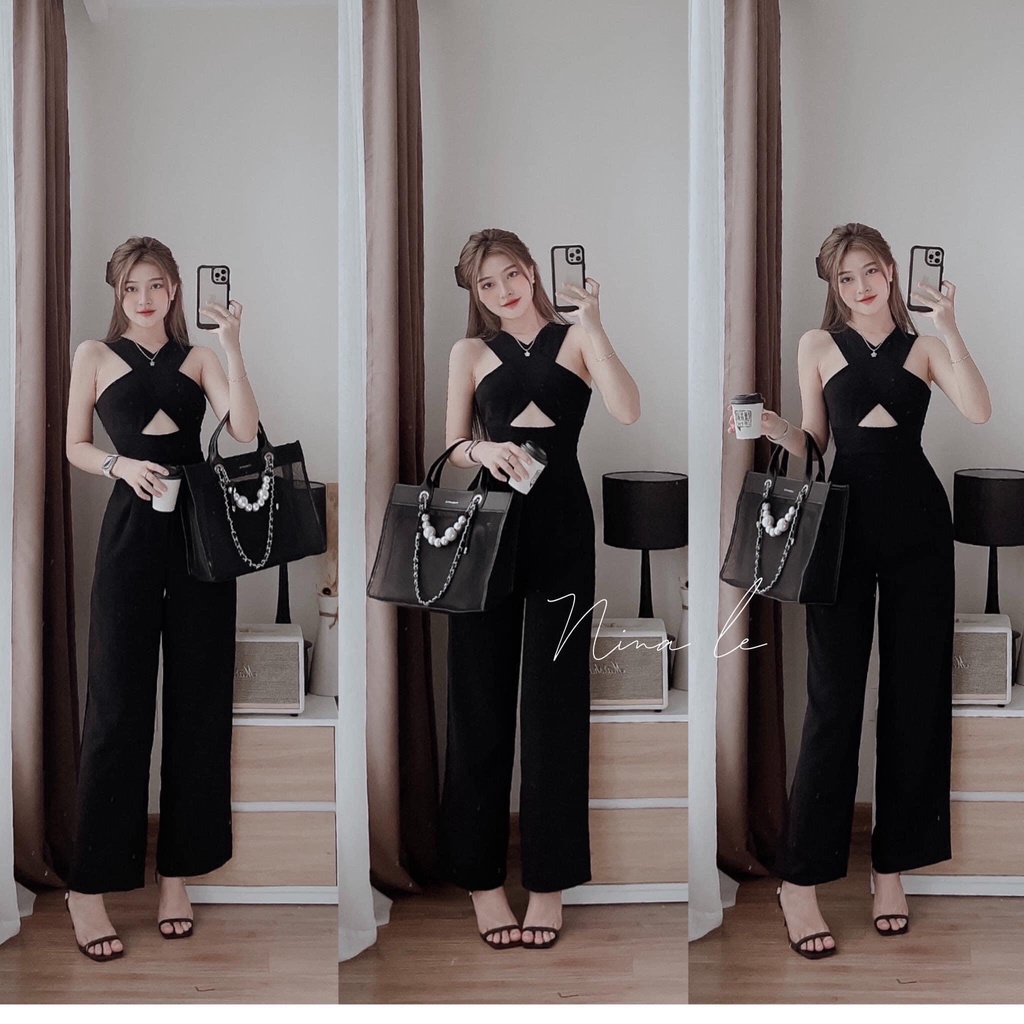 Jumpsuit nữ dài sang chảnh, jum quần ống rộng áo chéo ngực phong cách sexy phong cách cực đẹp