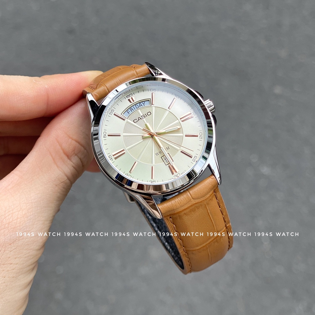 ĐỒNG HỒ NAM DÂY DA NÂU MẶT TRÒN CHỐNG NƯỚC CASIO MTP-1381L-9A HÀNG CHÍNH HÃNG