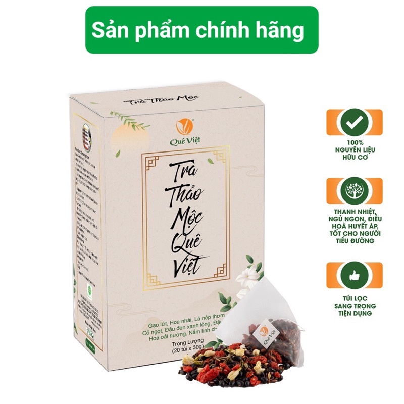 Trà thảo mộc Quê Việt - hộp 600gram- 20 túi lọc- thanh lọc cơ thể mát gan, thải độc, mát gan