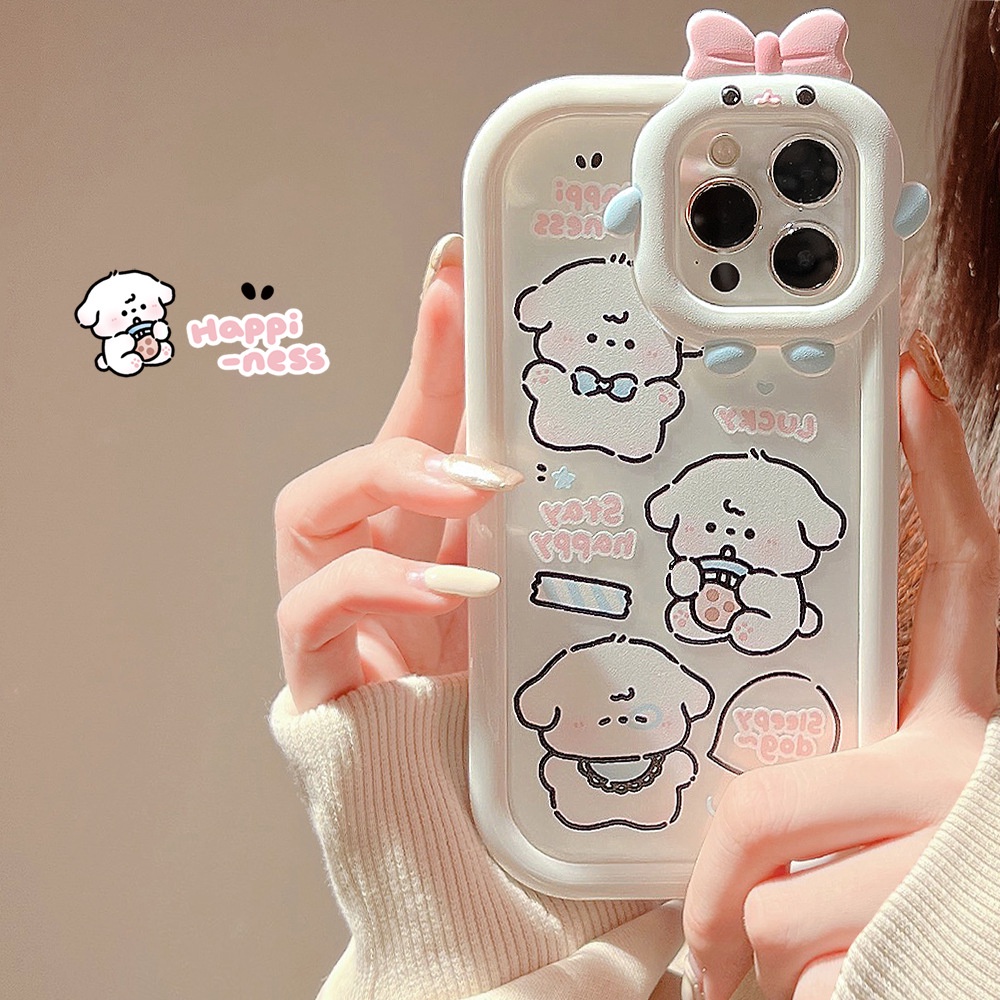 Ốp điện thoại trong suốt họa tiết hình cún uống trà sữa 3D 2 trong 1 thích hợp cho iPhone 11 12 13 14 PLUS PRO MAX