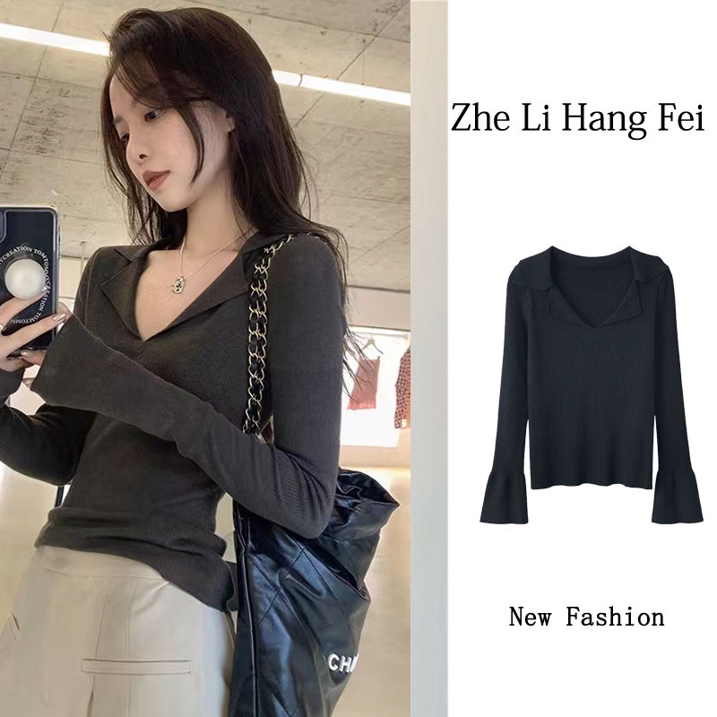 ZHELIHANGFEI Áo Sweater Dệt Kim Cổ POLO Dáng Ôm Phong Cách Hàn Quốc Thời Trang Mùa Thu Dành Cho Bạn Nữ