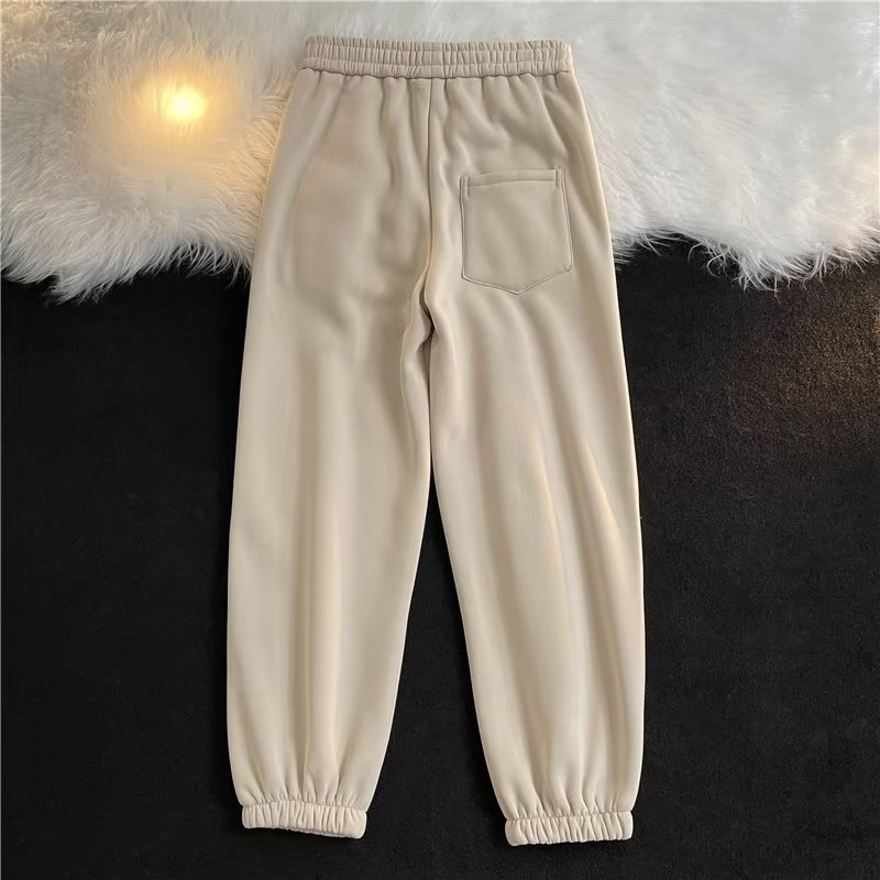 Quần Dài Thể Thao Vải Nhung Dày Màu Trơn Dáng Rộng Phong Cách hip hop Đường Phố Mỹ Hàng Mới